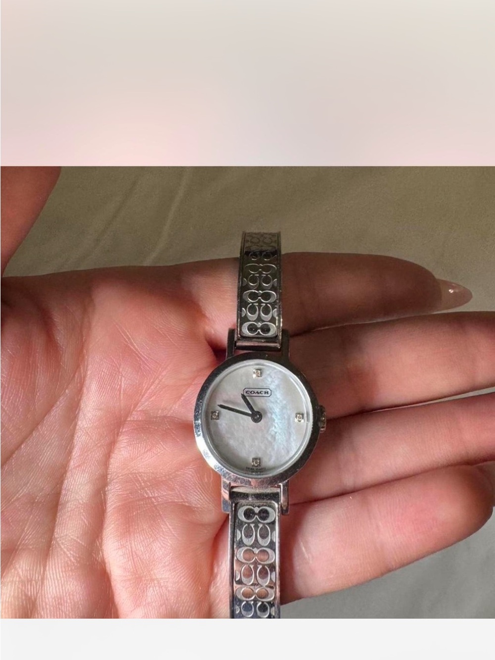 Coach Silver Signature Link Ladies Watch with Mother-of-Pearl Dial
